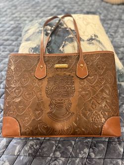 Embossed Leather Tote Bag Frida Kahlo Design