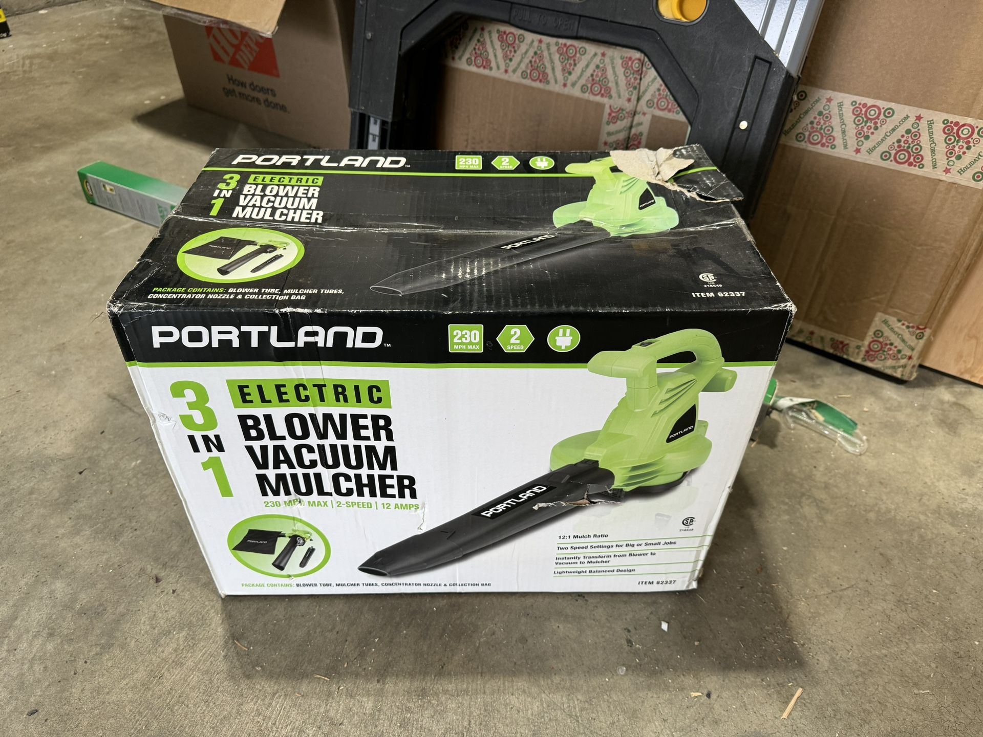 New In Unopened Box. PORTLAND 12 Amp, 3-In-1 Electric Blower Vacuum Mulcher