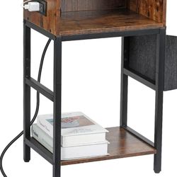 Nightstand with Charging Station, End Side Table