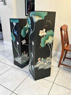 Pair Of Vintage Chinese Wood Pedestal Stands- 42”H 38.5”H