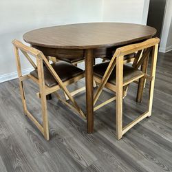 Dining Set, 1970s walnut wood veneer table And Foldable Chairs 