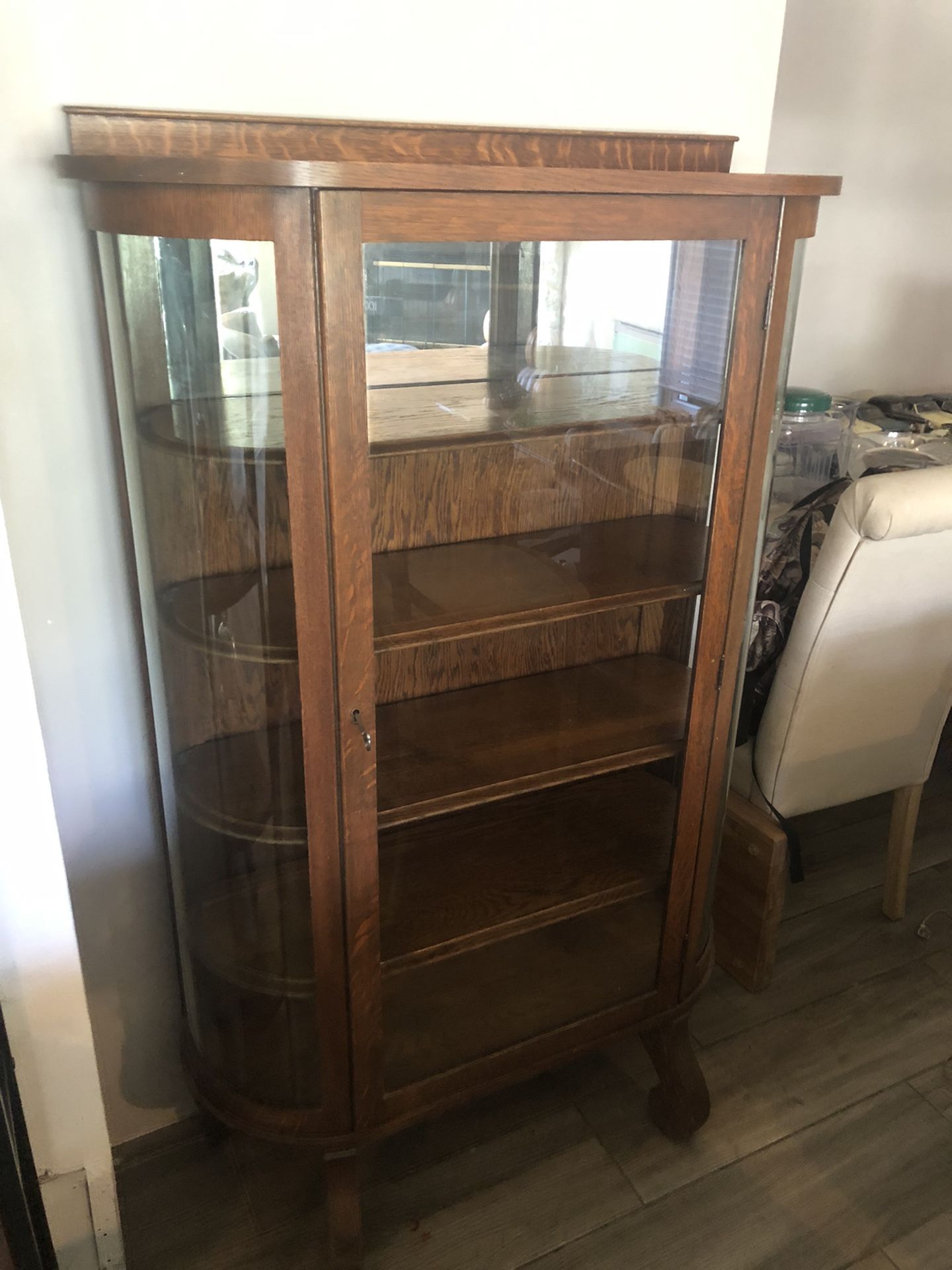 Antique Larkin  Co  Oak Chna Cabinet  Curved Glass