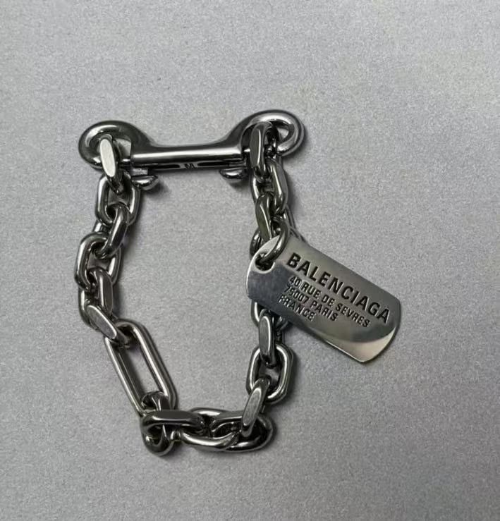 Logo Plaque Brass Bracelet Mens Silver