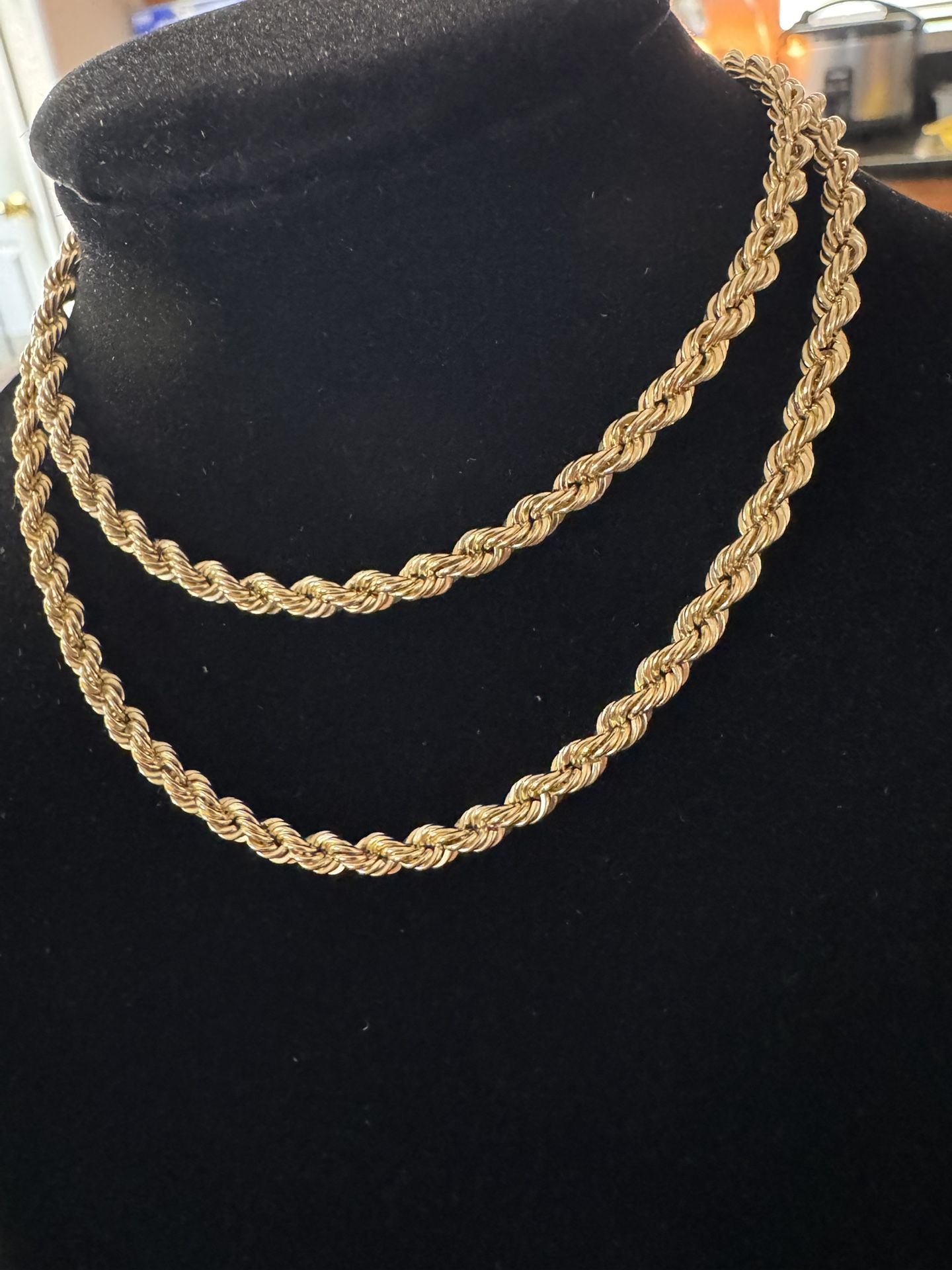 18k Real Gold  Hollow Rope Chain Diamond Cut 