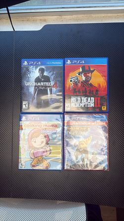 4 PS4 Game Bundle – Red Dead Redemption 2, Uncharted 4, Ratchet & Clank, Cooking Mama