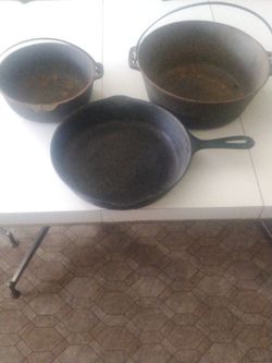 vintage cast iron pots and pan