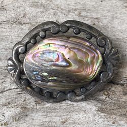Vintage Sterling Polished Shell Brooch 