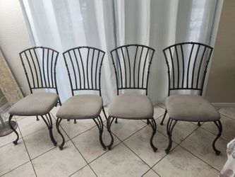 Set of 4 Wrought Iron Dining Chairs with  Fabric Cushion Seats $15.- Rach