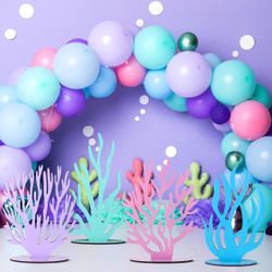 Amyhill 4 Pcs Large Corals Table Decor Under The Sea Party Favors Seaweed Wooden Decoration Mermaid Party Decorations for Ocean Theme Birthday Photogr