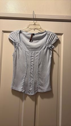 Y2K, Light Blue Lace Trim Cap Sleeve Top