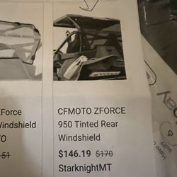Cf Moto 950 22-23 Rear Tinted Window Kit Pick Up In Payson 110 Obo