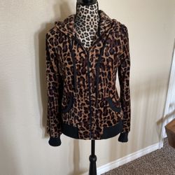 Womens Soft Leopard Jacket With Hoodie, Size L, New With Tags, $20