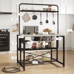 46” Large kitchen Island Table W/ Power/Storage