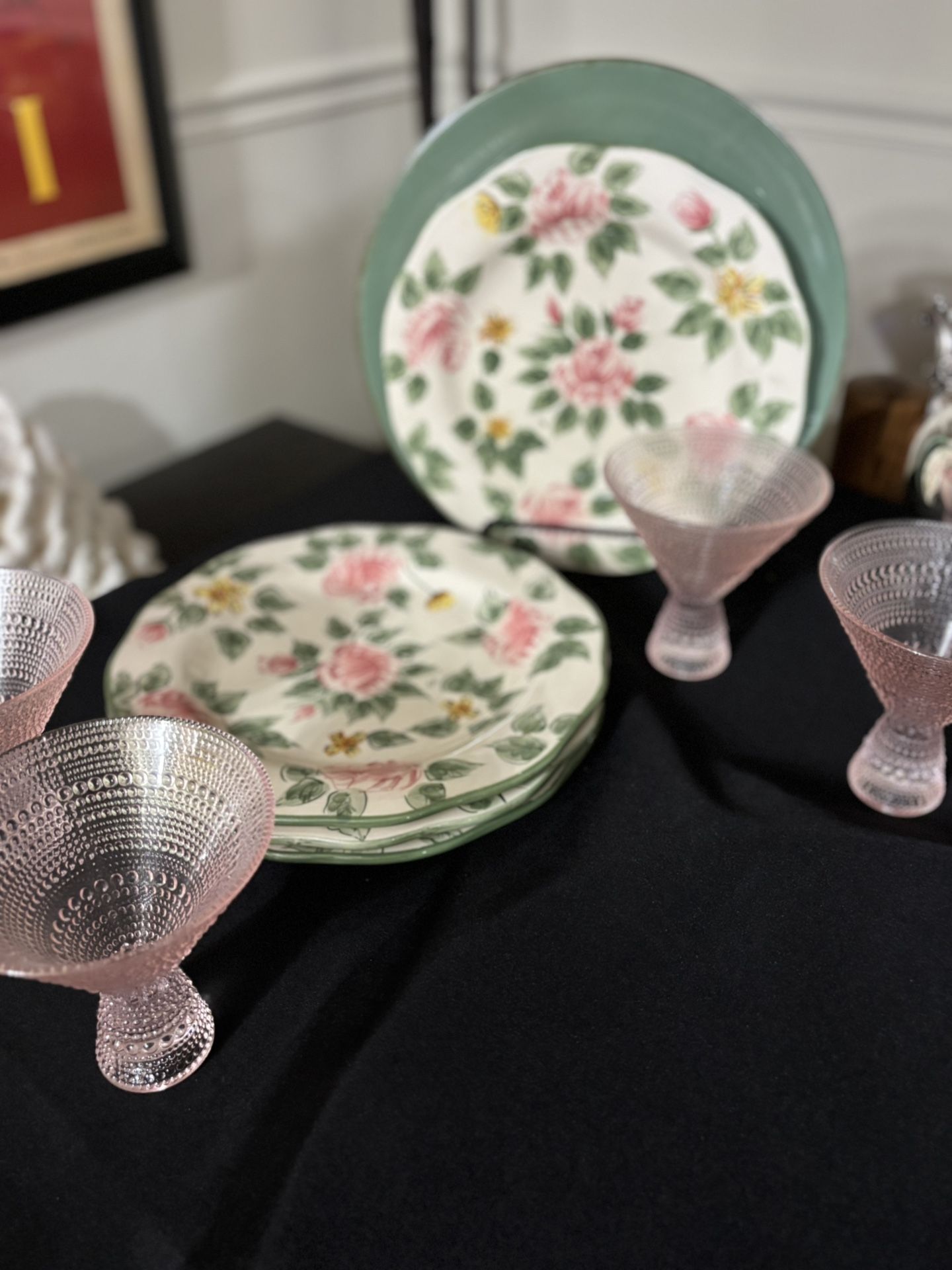 Beautiful vintage rose and sage green 10 inch dinner plates