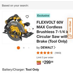 Flexvolt 60v Dewalt Circular Saw & Dewalt 20V-60v 9AH Flexvolt Battery 