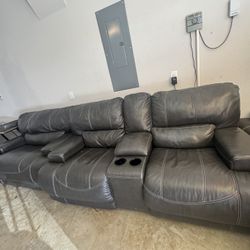 charcoal gray leather sectional  couch