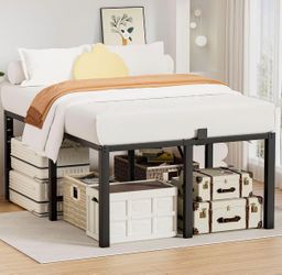 24 Inch Full Size Tall Bed Frame, Heavy Duty High Bedframe with 4 Mattress Stopper & Under Bed Storage, Sturdy Steel Support, 3500 LBS Metal , Black