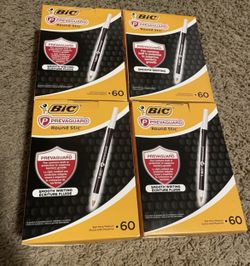 240 New BIC Prevaguard Round Stic Pen Antimicrobial Additive, Medium Point Black