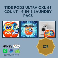 Tide PODS Ultra Oxi, 61 Count - 4-in-1 Laundry Pacs
