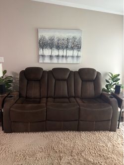 Power Reclining Sofa with LED Cup Holders and Drop-Down Console