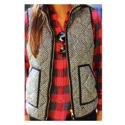 J. Crew Womens Excursion Down Filled Mix Quilted Puffer Vest In Herringbone Size Medium