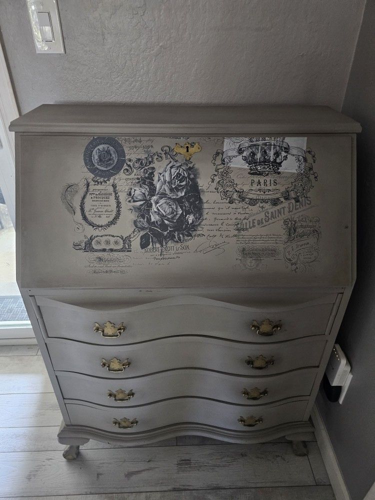 Antique custom painted solid wood secretary desk .