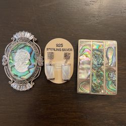 Abalone/Pearl/Sterling Silver  Cameo/Belt Buckle/Earrings