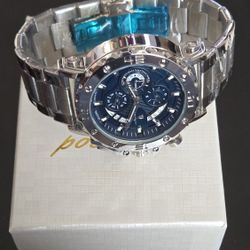 Poedagar men's silver chronograph watch new in box