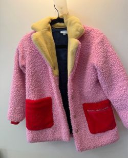 Marc Jacobs Pink Teddy Coat with Yellow Collar and Red Pockets