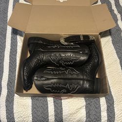 Round toe genuine Caiman neck boot with matching belt