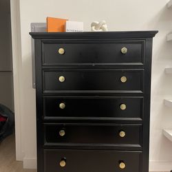 Black 5-Drawer Dresser with Gold Knobs 