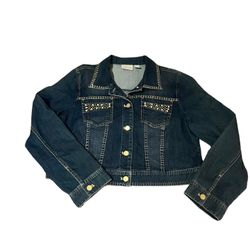 CHICO's Platinum Embroidered Embellished Denim Jacket Size 2 (Medium/Large)