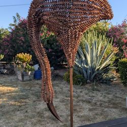 48 Inch Mid Century Modern Rattan Flamingo Crane Sculpture Life Size Folk Art Decor