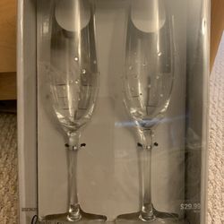 ♥️ New Champagne Glasses, Set Of 2 Champagne Glasses, Wedding Glasses, Bride And Groom Toasting Crystal Glassware 