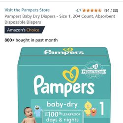 NEW PAMPERS 204 Diapers SIZE 1  Case BIG Box 