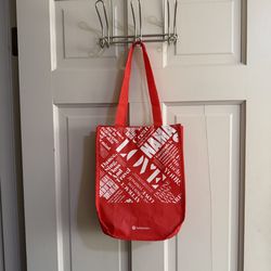 LULULEMON Small RED & WHITE Tote Reusable Shopping Bag 9" x 11" x 4” EUC