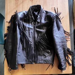 Vintage Leather Jacket With Fringe