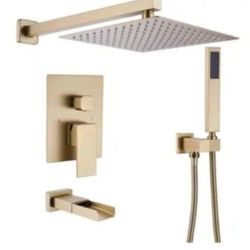 BWE Waterfall Spout Single Handle 3-Spray Square High Pressure Tub and Shower Faucet in Brushed Gold (Valve Included)