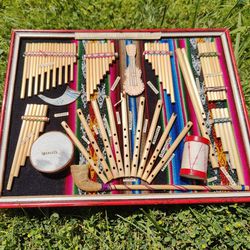 Vintage canvas art native instruments of bolivia