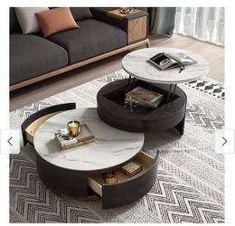 Lift-top Modern Nesting Coffee Table Set Of 2, White Sintered Stone Coffee Table Set - 31.49" Black