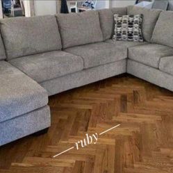 Brand New U Shape Ballinasloe Platinum 3 Piece Laf Sectional Couch| Fastest Delivery 🚚  