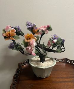 Vintage Chinese  Glass Bonsai Tree Sculpture Floral Decor