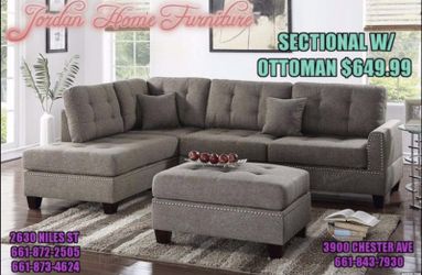 STOCK SALE ! Sectional with matching studded ottoman ✨