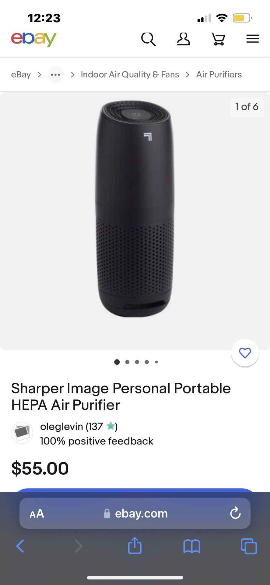 Sharper Image Personal Portable HEPA Air Purifier