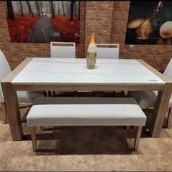 6PC Marble Dining Table Set