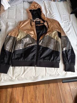 Metallic Color Block Hooded Zip Jacket
