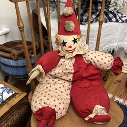 Clown Vintage Doll 1950's Circus Red White Pierrot Porcelain Clown Vintage Doll 1950's Circus Red White Pierrot Porcelain