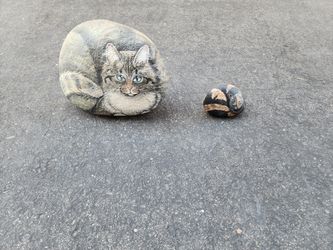 Vintage Cat Rock Painting 