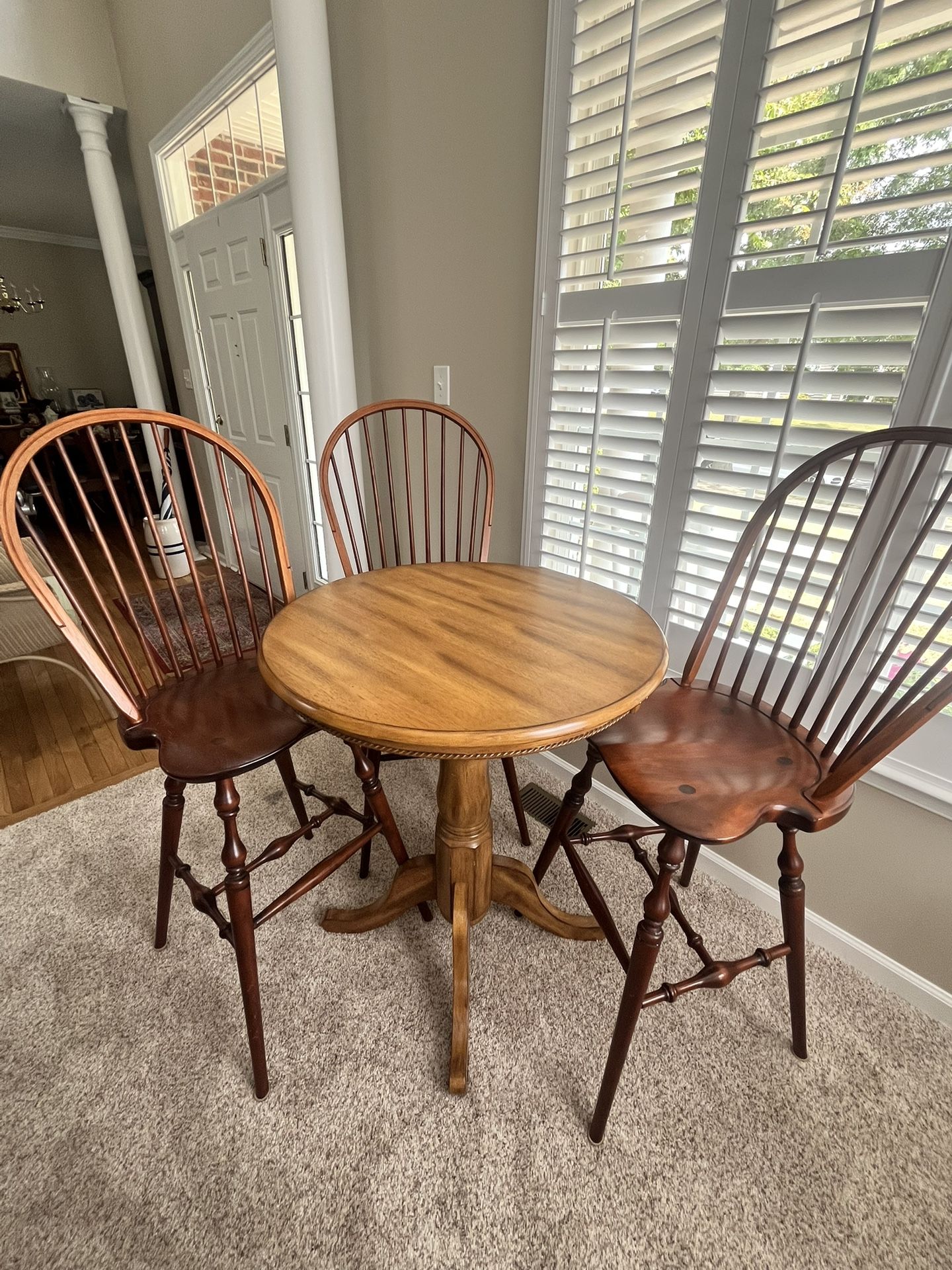 Pub Table With Riser and Windsor Bar Height Chairs
