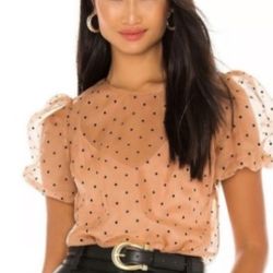 Cami NYC Bethany Polka Dot Puff Sleeve Bodysuit Sz Small